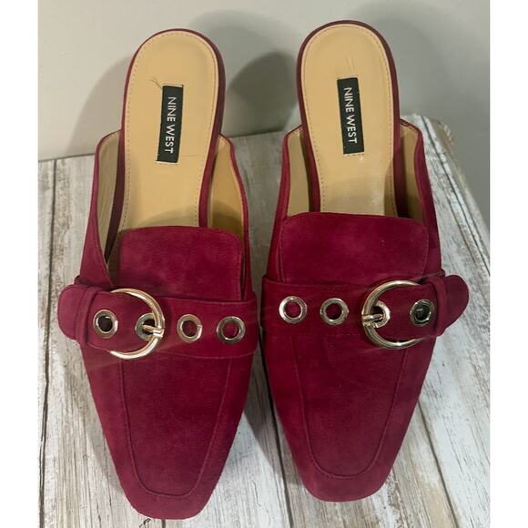 Nine West Women's Crimson Suede Nariya Mules Size 8M - Picture 1 of 7